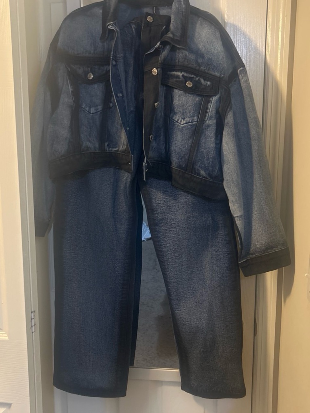 PrettyLittleThing Two-Tone Blue Denim Jacket and Jeans Set